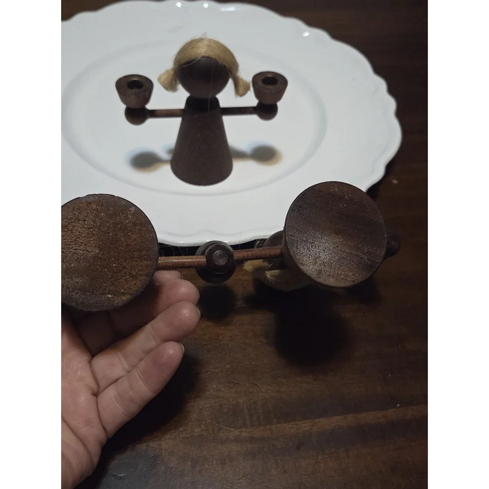 vintage Erzgebirge GDR wooden candle holder, Faceless Children